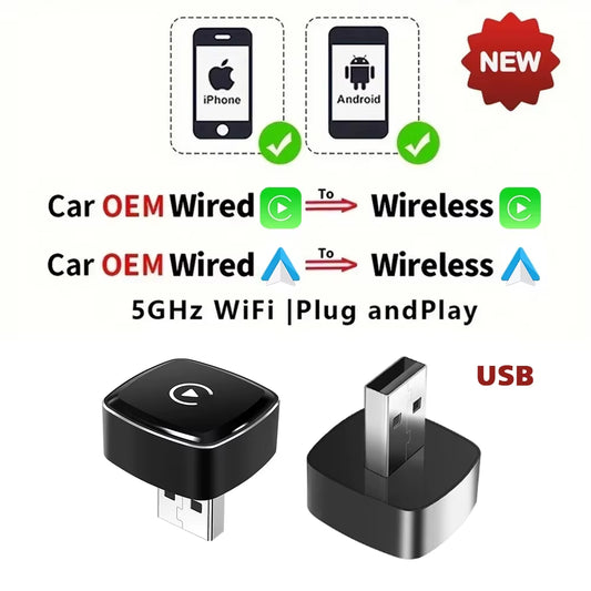 Type-C Wireless Carplay Adapter Android Smart Dongle for Factory Type-C Wired 2 in 1 Wireless Carplay & Android Auto Adapter